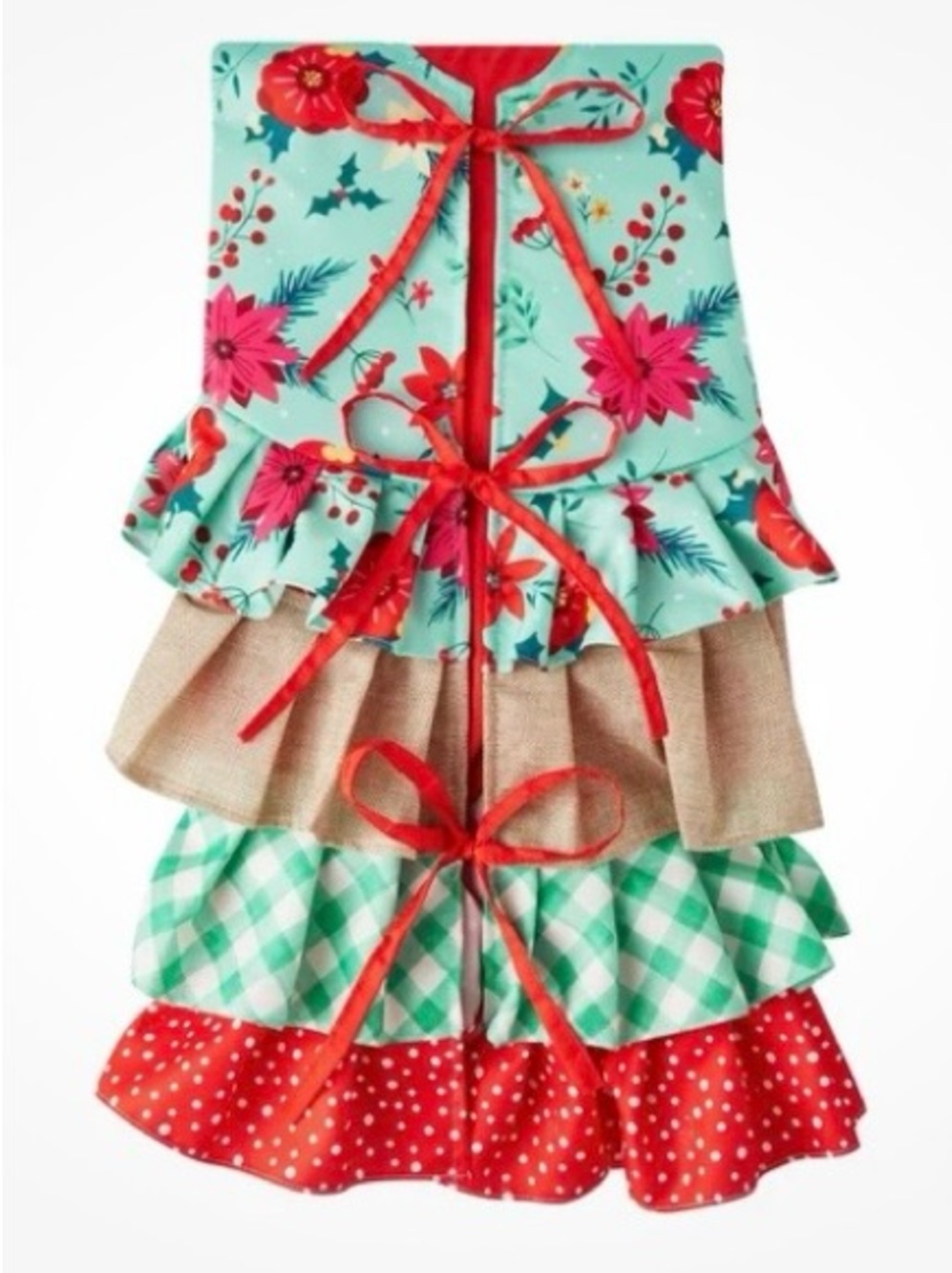 Pioneer Women Ruffled Floral Round Tree Skirt in Red, Aqua, Tan - Picture 4 of 4